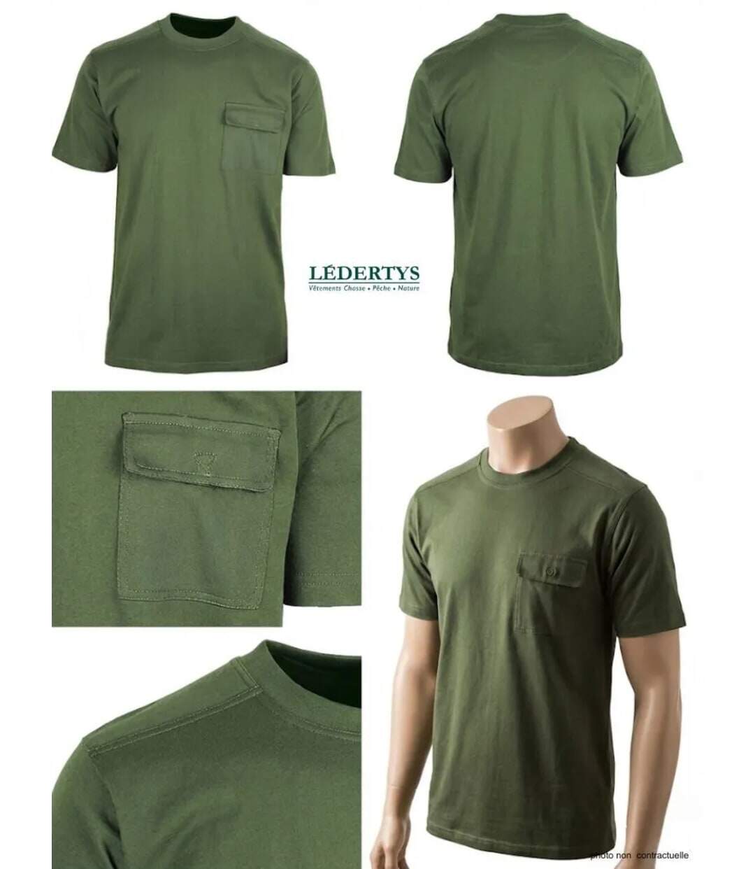Tee-shirt Chasse LY0600 Homme Ledertys avec Renforts Épaules Kaki-4