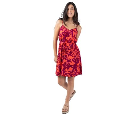 Robe courte fluide fines bretelles AMAYA motif ethnique orangé Coton Du Monde