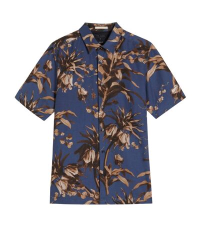Unisex Adult Belmar Linen Blend Short-sleeved Shirt Navy Ted Baker