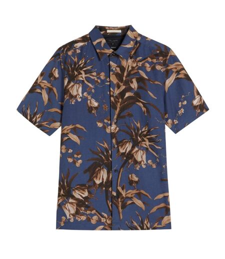 Unisex Adult Belmar Linen Blend Short-sleeved Shirt Navy Ted Baker