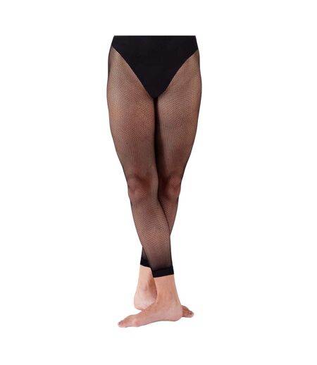 Womens/ladies Fishnet Footless Dance Tights Black Silky Dance
