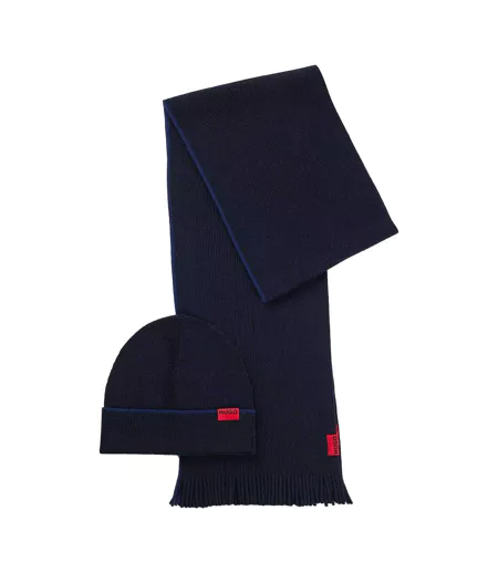 Ensemble Bonnet Et Écharpe Zaschel Homme Taille Unique Bleu Marine Rouge Hugo