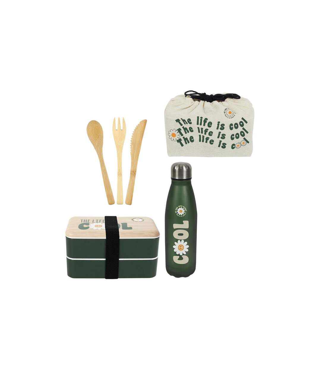 Coffret Repas Lunch Box 4 Pièces 25cm Vert-1