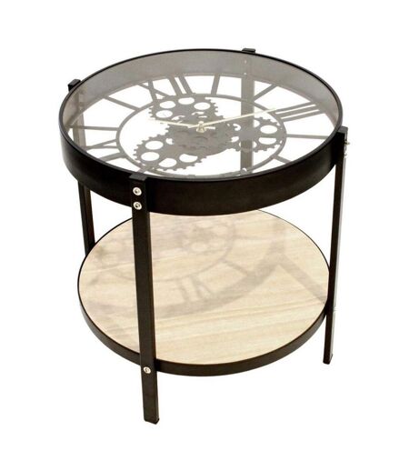 Table d'appoint en métal et bois horloge 40 cm