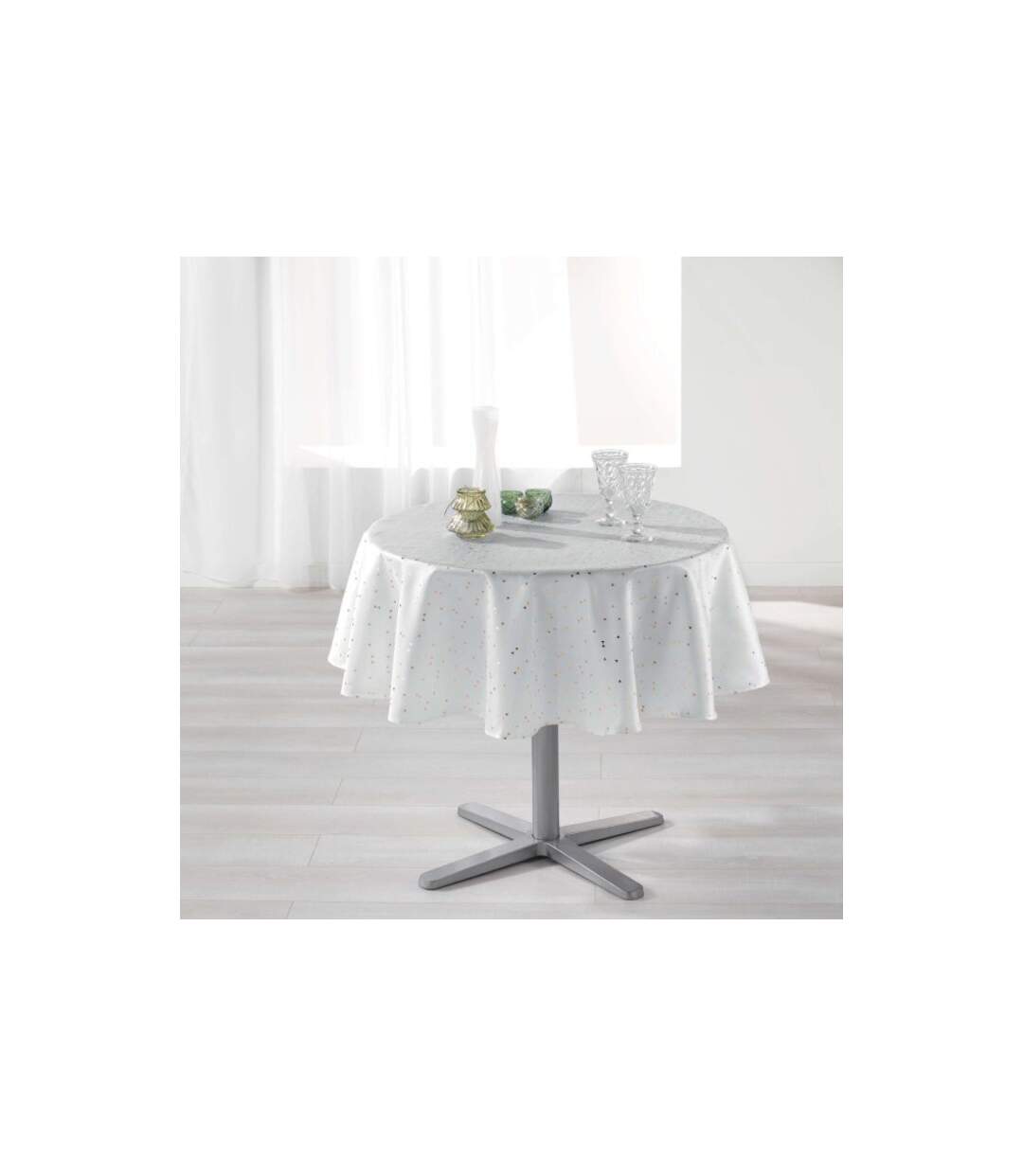 Nappe Ronde Imprimée Shantung 180cm Blanc-1