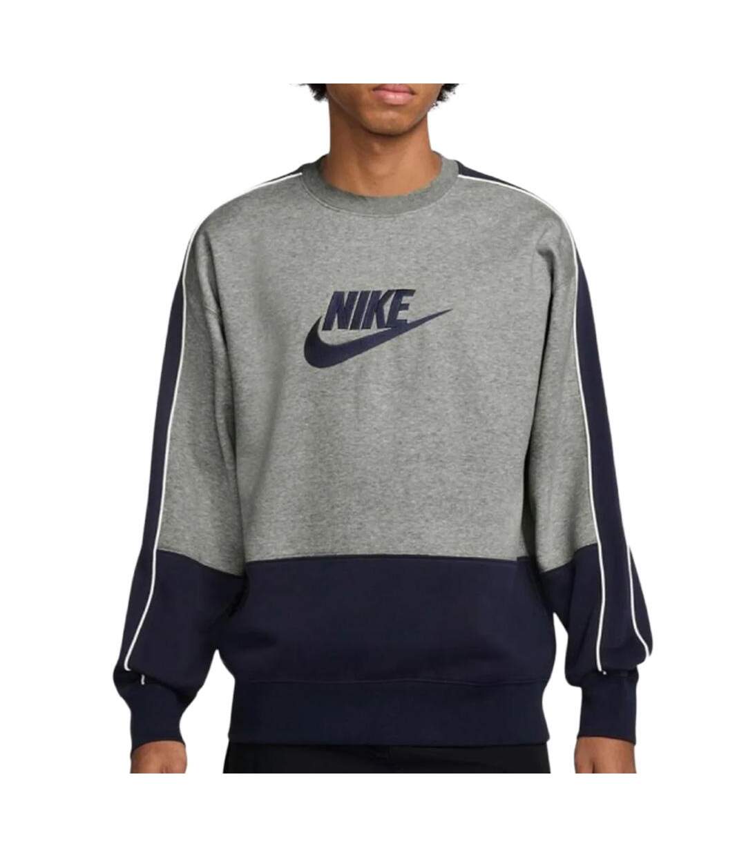 Sweat gris/marine homme nike fleece-1