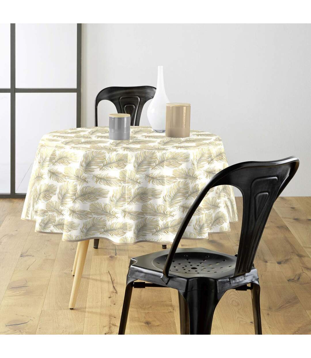 Nappe Toile Cirée Ronde Plumina 160cm Naturel-4