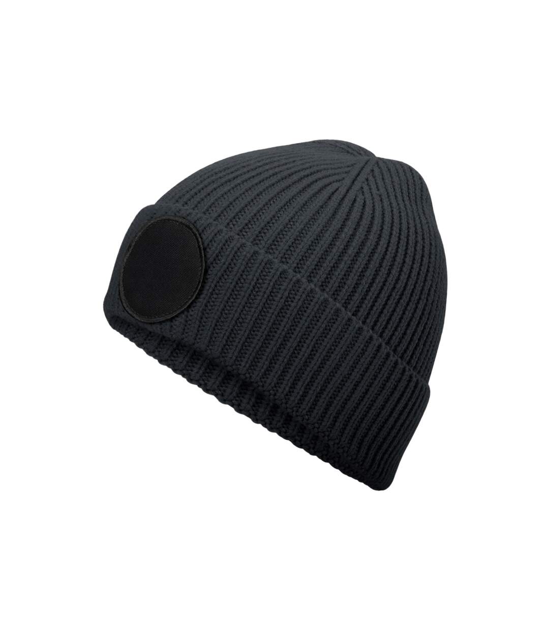 Unisex adult fashion circular patch beanie graphite grey/black Beechfield-2