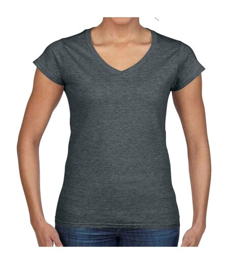 Womens/ladies softstyle heather v neck t-shirt dark heather Gildan