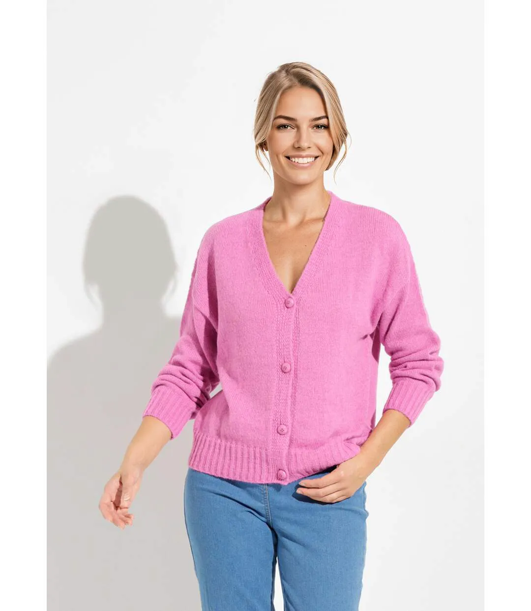 Gilet col V boutonné mélange mohair-1