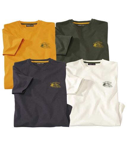 Pack of 4 Men's Essential Crew Neck T-Shirts - Ochre Slate Khaki Ecru