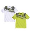Pack of 2 Men's Sporty T-Shirts - White Lime Green Atlas For Men