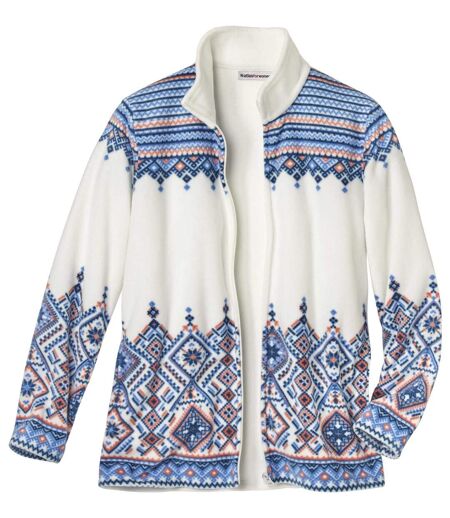 Women's Patterned Fleece Jacket - Off-White 