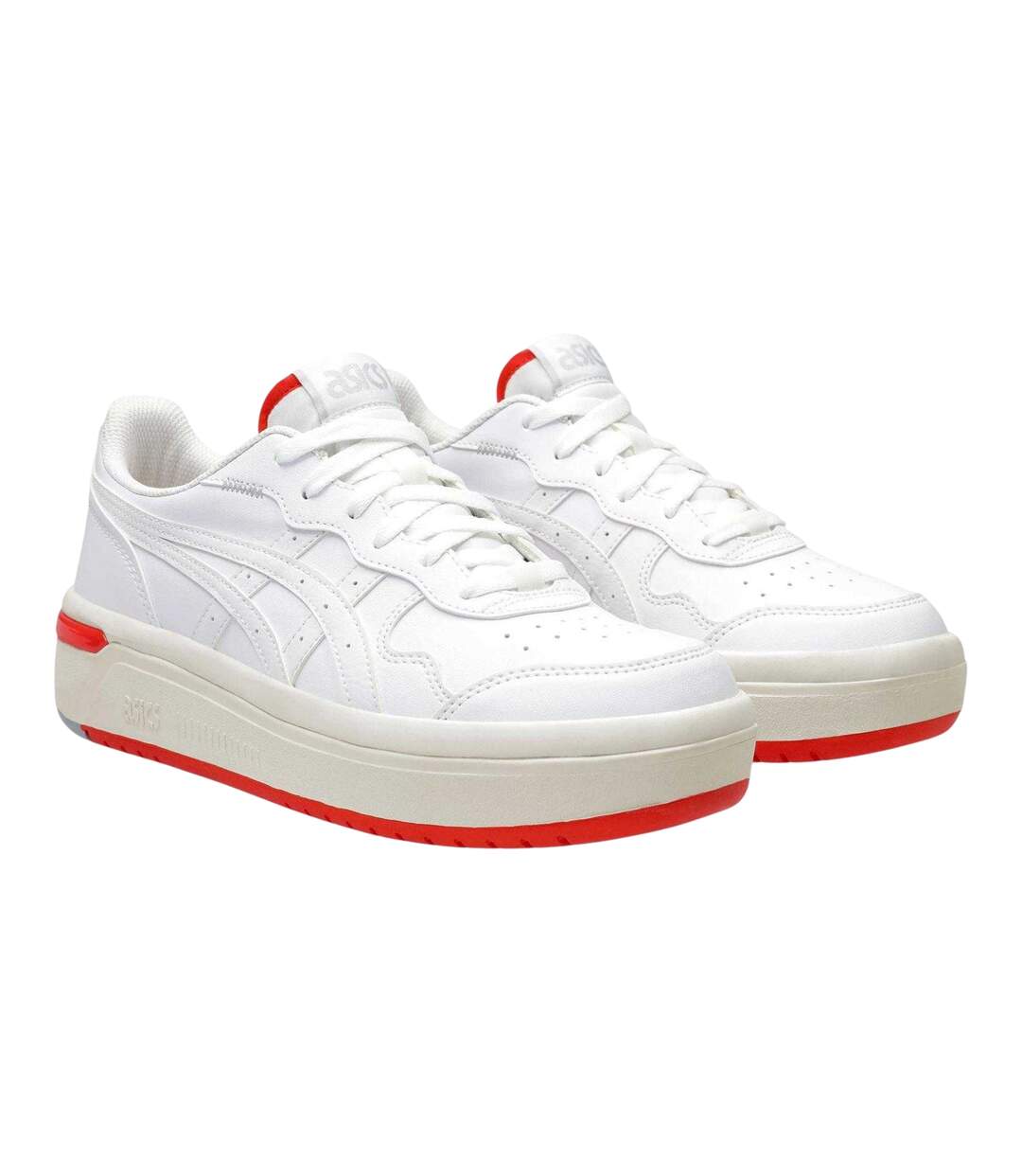 Womens/ladies Leather Chunky Platform Trainers White Cherry Asics-4