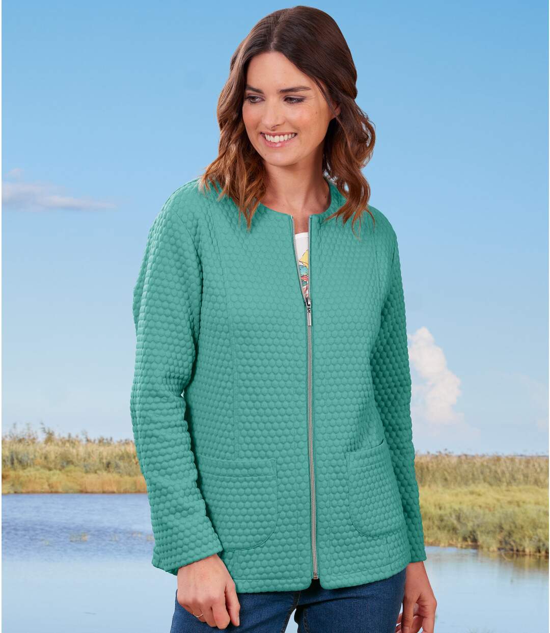 Women's Green Brushed Fleece Jacket-2