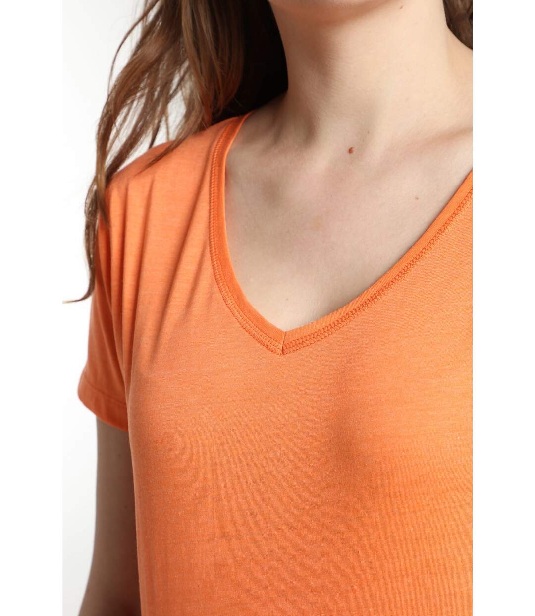 Tee shirt col v manches courtes femme Maddy Corail Rose(Orange) | Gerard Pasquier-5