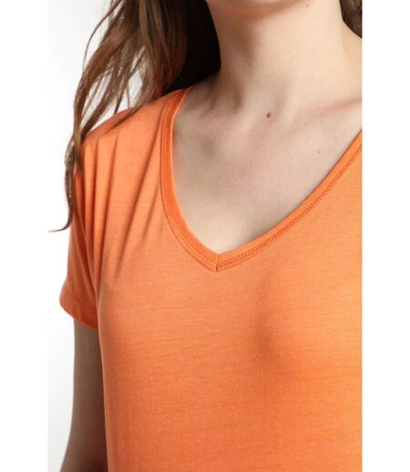 Tee shirt col v manches courtes femme Maddy Corail Rose(Orange) | Gerard Pasquier