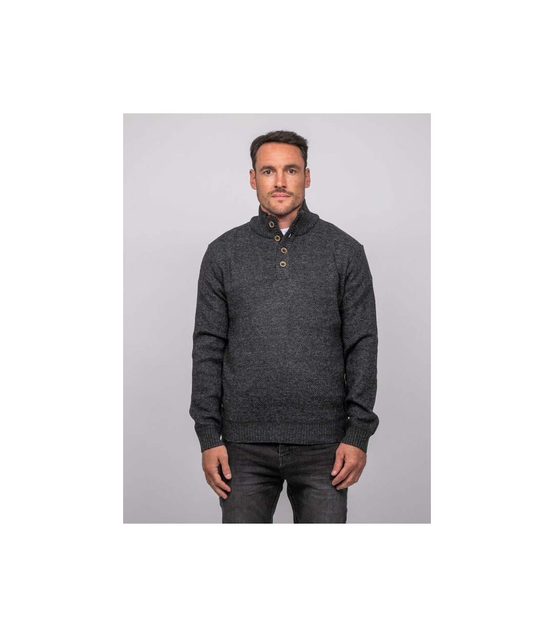 Pull col montant boutonné maille chinée LOOKIES-1