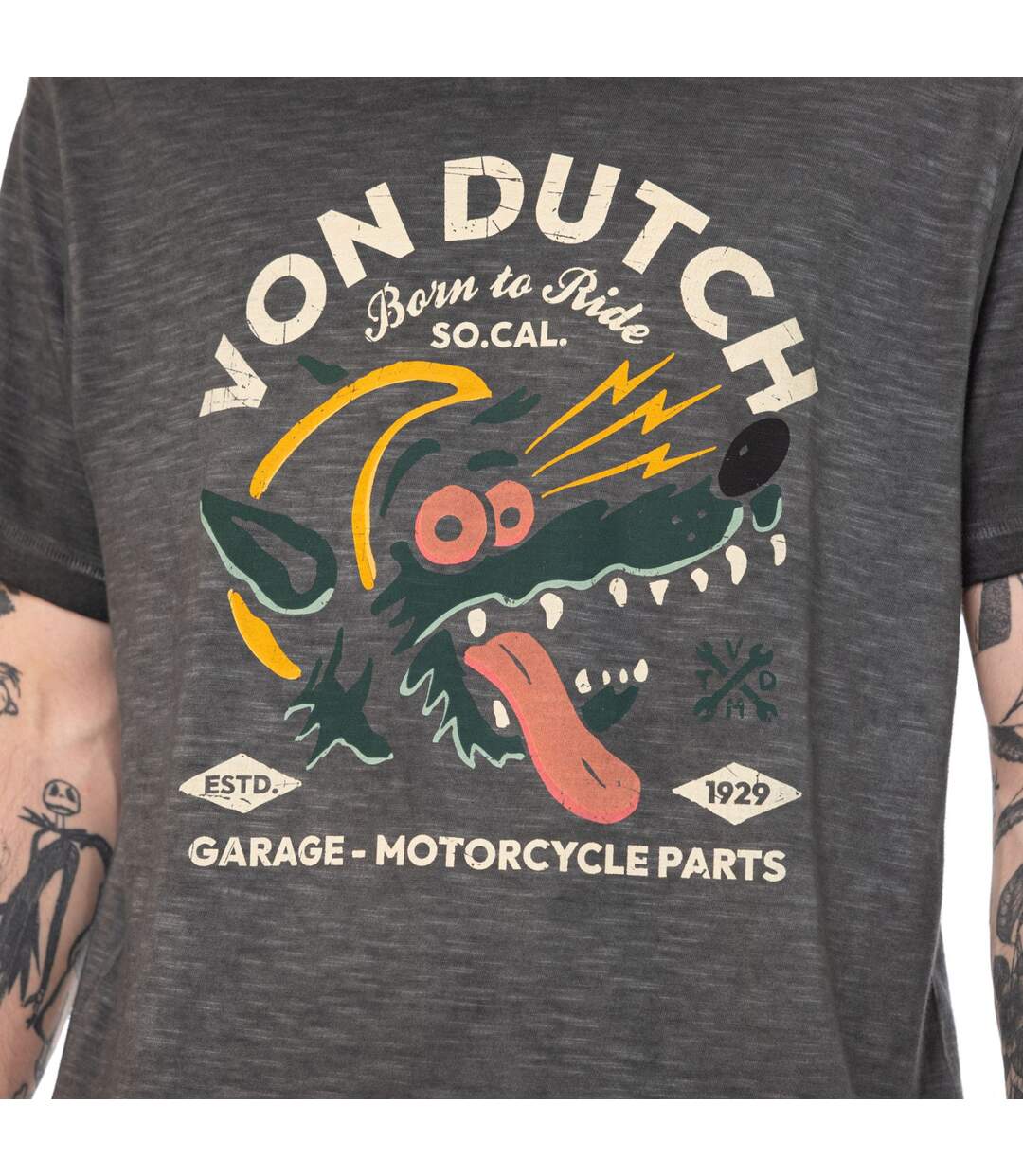 T-shirt homme regular col V en slub avec print devant Wolf Vondutch-2