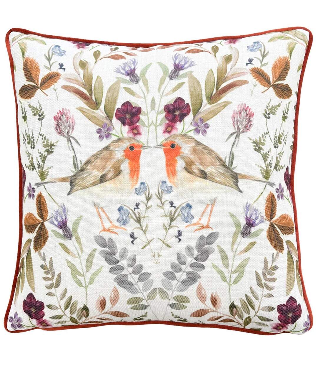 Mirrored robin cushion 43cm x 43cm sunset Evans Lichfield