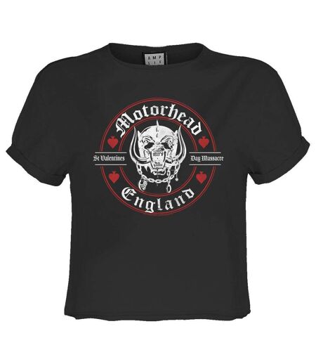 Womens/ladies st valentines day massacre motorhead crop t-shirt charcoal Amplified
