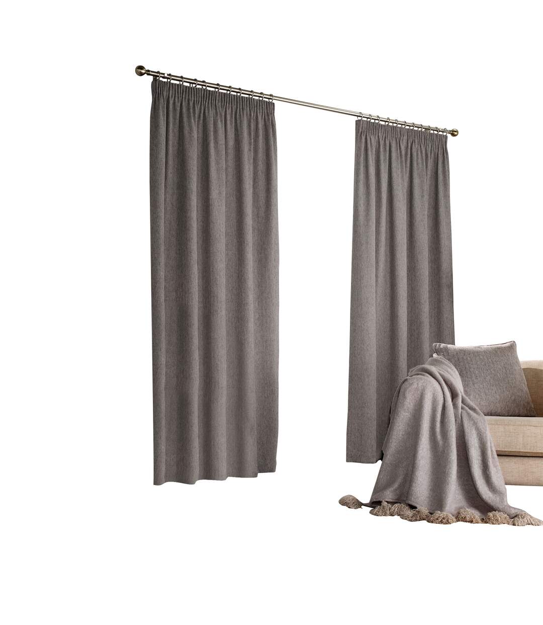 Harrison pencil pleat faux wool curtains pair 168x229cm grey Furn