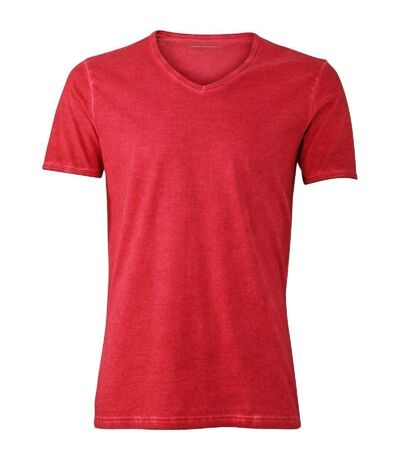 T-shirt style bohémien col V homme JN976 - rouge chili