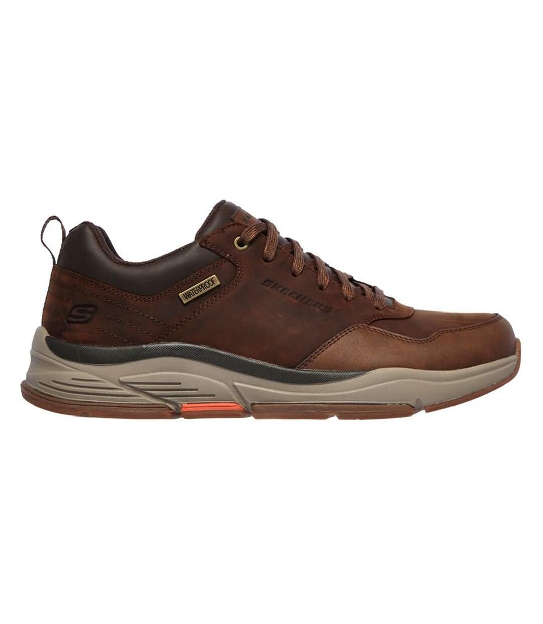 Mens Benago Hombre Leather Trainers Dark Brown Skechers-3