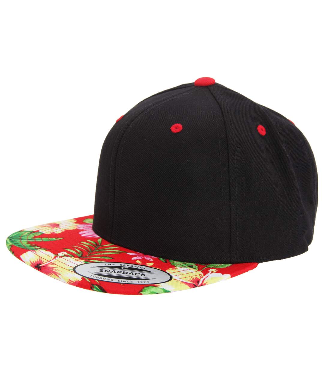 Mens fashion print premium snapback cap black/ floral red Yupoong