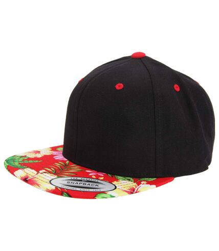 Yupoong Mens Fashion Print Premium Snapback Cap (Pack of 2) (Black/ Floral Red) - UTRW6758