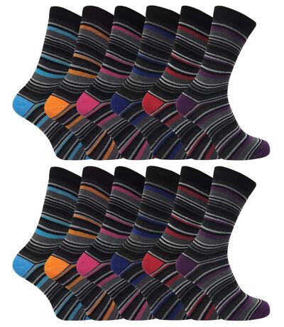 12 Pair Multipack Mens Cotton Striped Socks | SOCK SNOB | 12 Pair Multipack | Orange Purple Pink Blue & Red Striped Socks