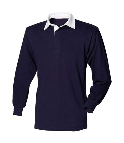 Polo de rugby a manches longues homme bleu marine / blanc Front Row