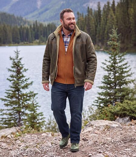 Jacke in Wildlederoptik im Bomber-Stil mit Teddyfutter  