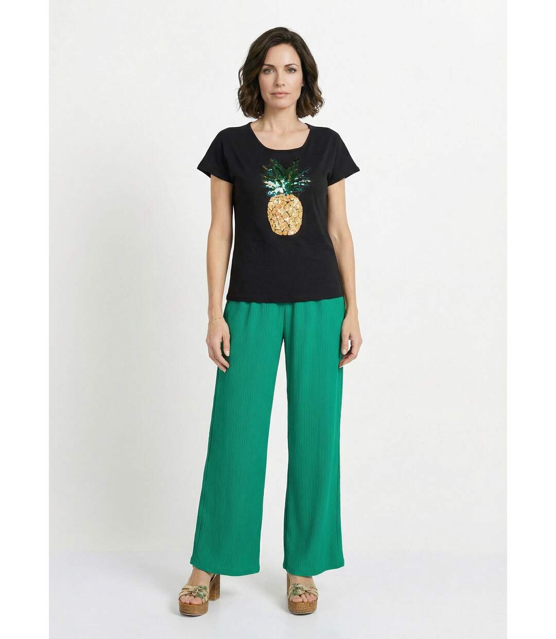 T-shirt coton ananas sequins-3