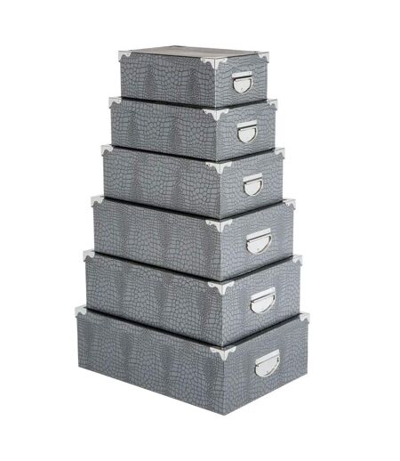 Set de 6 Boîtes de Rangement Croco 48cm Gris