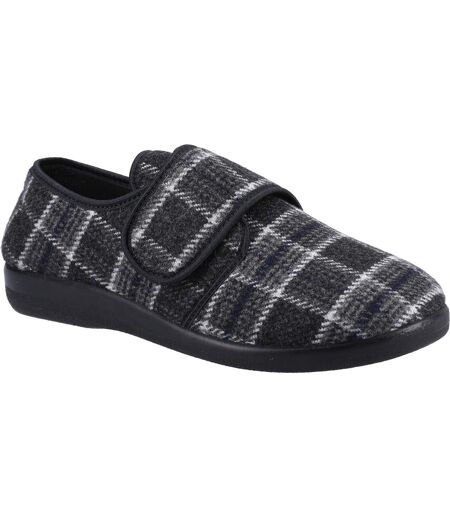 Mens Gerald Classic Checked Slippers Black GBS Med