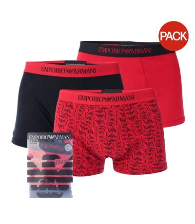 Pack Of 3  Mens Organic Cotton Boxer Shorts  Red Black Emporio Armani