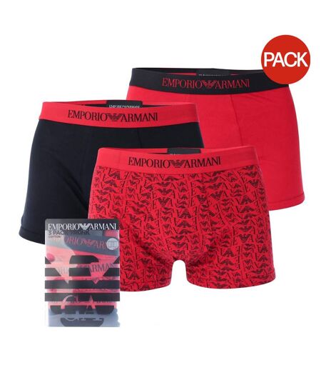 Pack Of 3  Mens Organic Cotton Boxer Shorts  Red Black Emporio Armani
