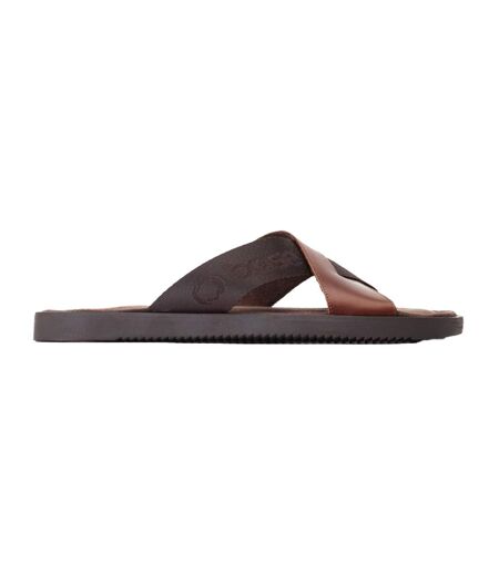 Mens Webb Leather Sliders Burnt Brown Base London