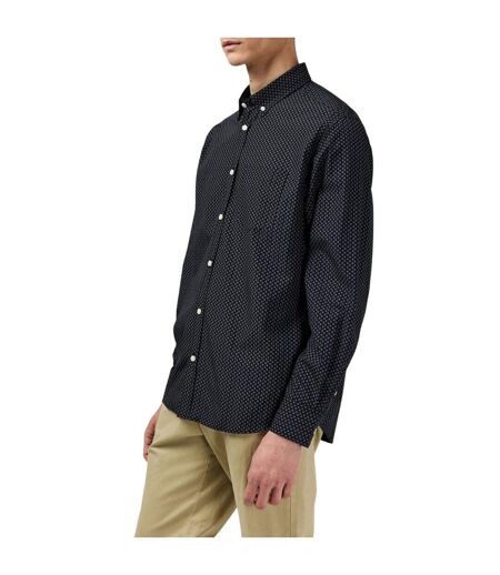 Mens Patterned Poplin Long-sleeved Shirt Black Fabric