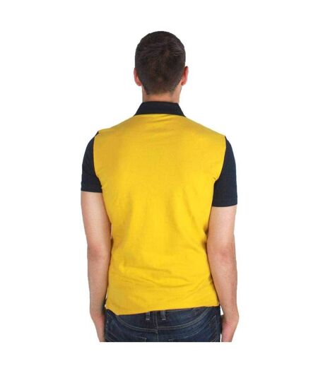 Mens Colour Block Polo Shirt Navy Blue Yellow Armani Jeans