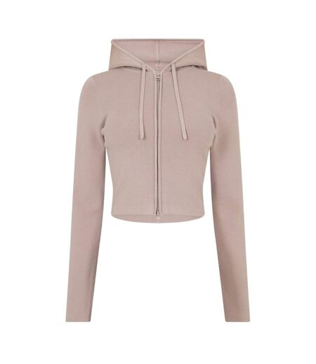 Womens/ladies Knitted Cropped Full Zip Hoodie Taupe Jack Wills