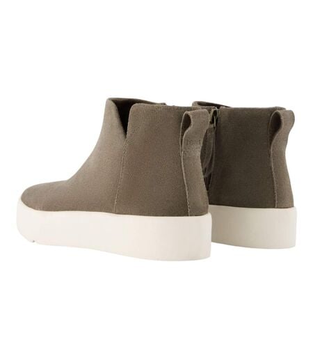 Womens/ladies Verona Leather Mid Cut Platform Ankle Boots Green Toms
