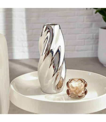 Vase Design Torsadé en Dolomite Sky 28cm Argent