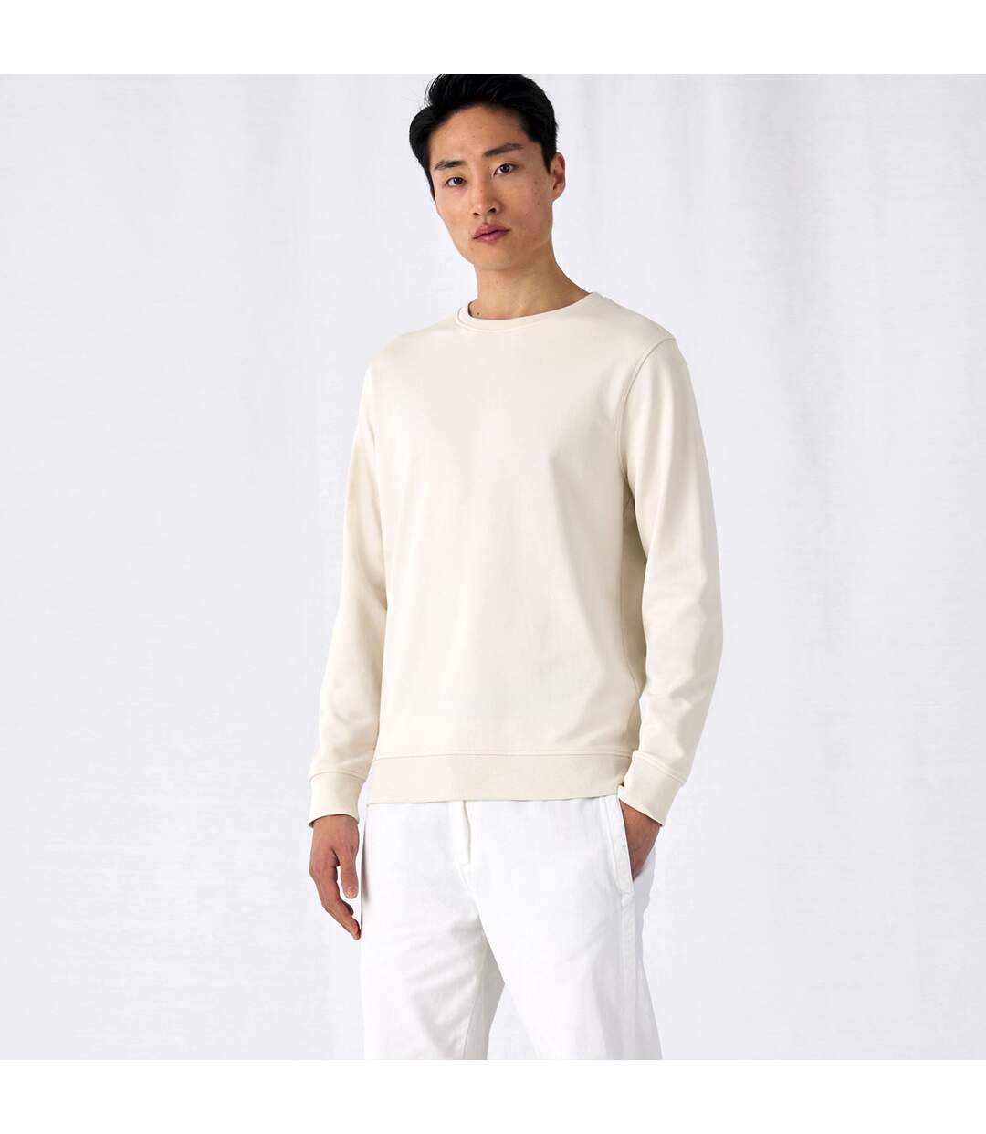 Mens organic crew neck sweat off white B&C