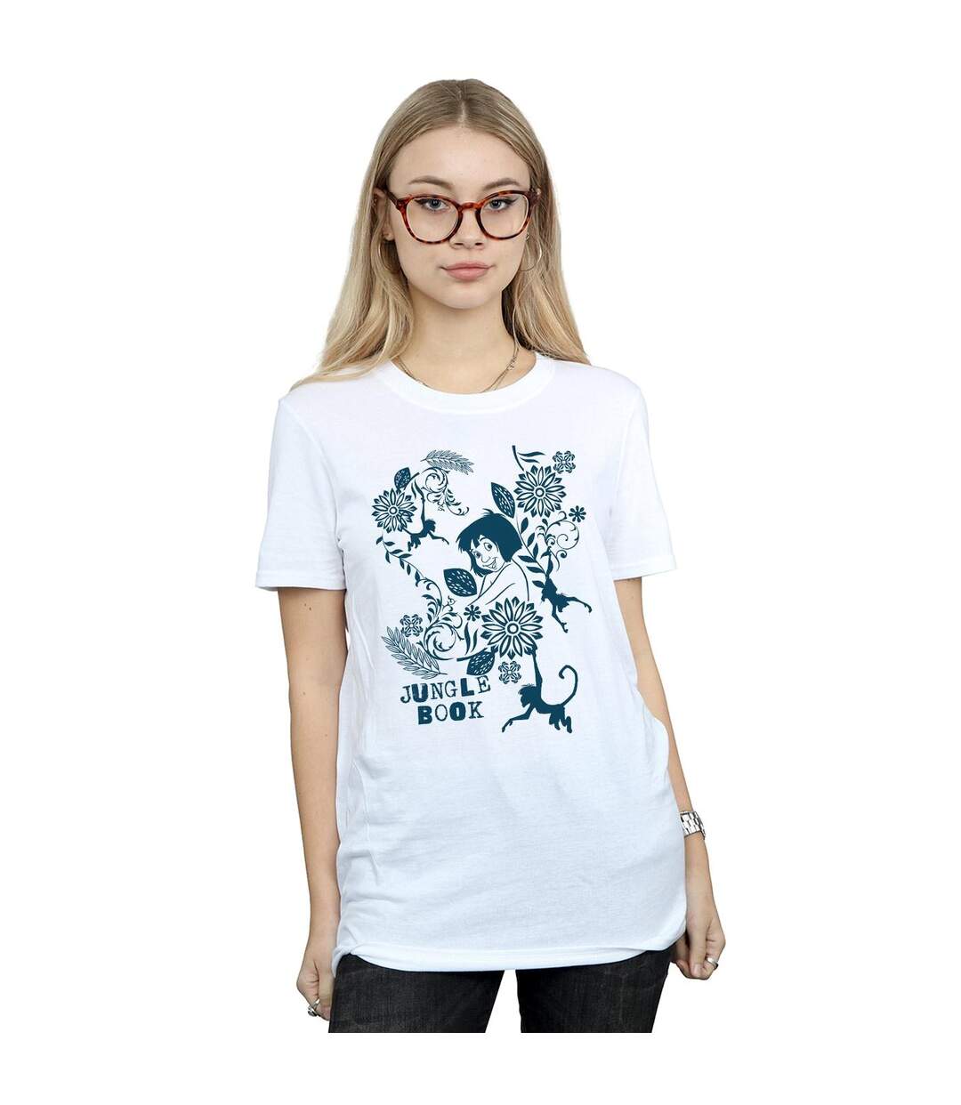 Disney Femme/Les femmes The Jugle Book Mowgli Tale Coton Boyfriend T-Shirt (Blanc) - UTBI28327-2