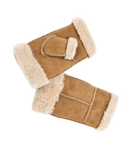Womens/ladies Glitten Sheepskin Mittens Tan Eastern Counties Leather