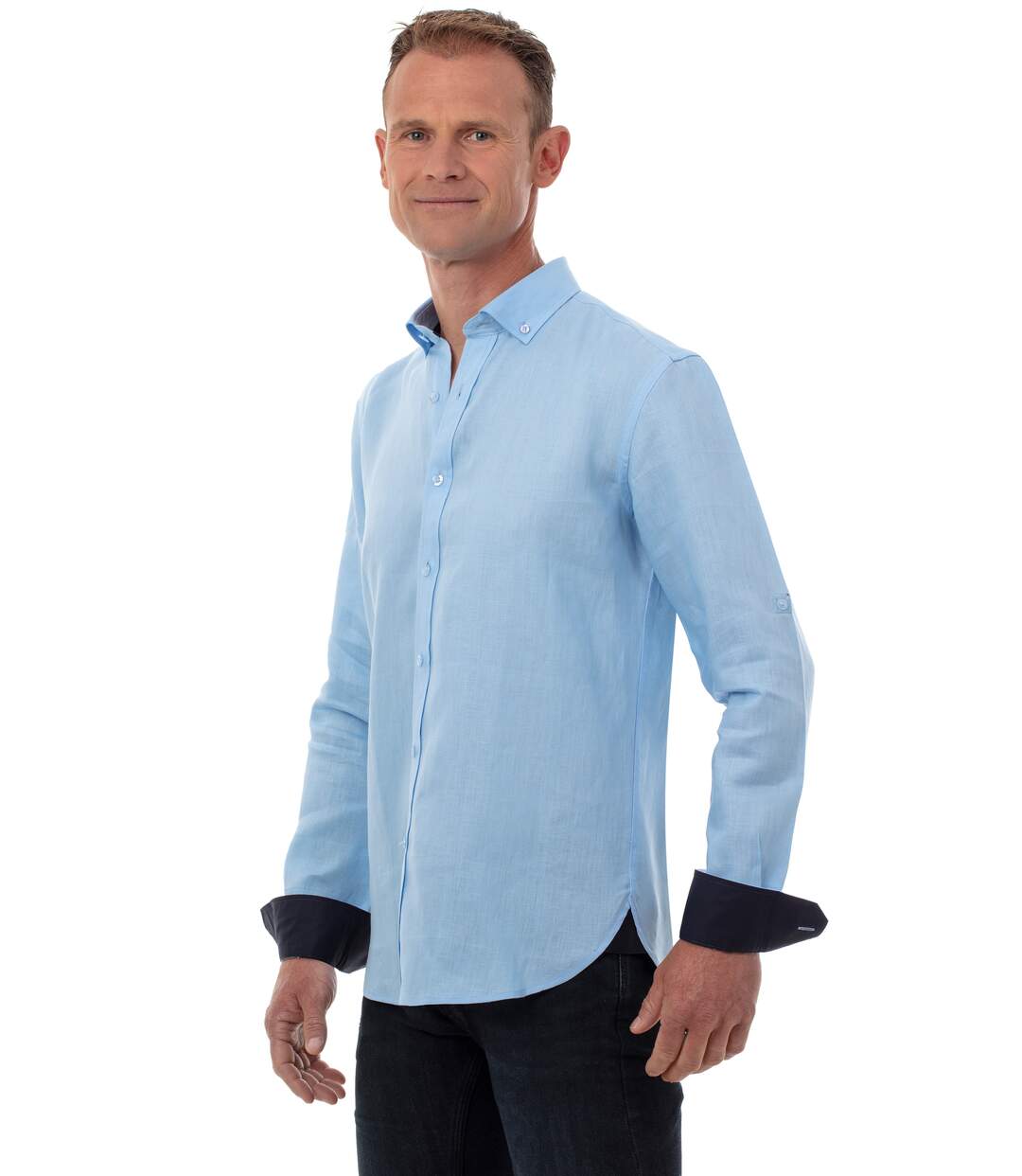 Chemise en lin bleu homme