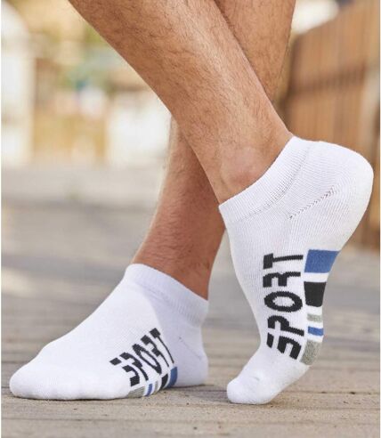 Pack of 4 Pairs of Men's Sneaker Socks - Black Gray White Blue 
