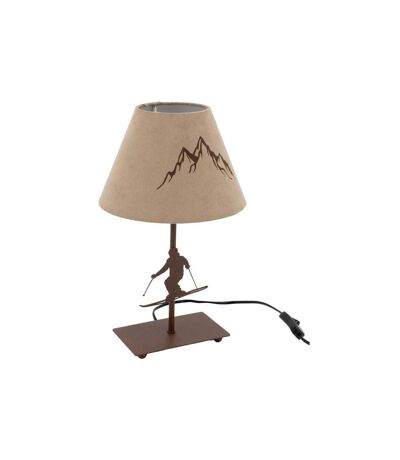 Lampe à poser Skieur – Abat-jour suédine beige, pied métal brun avec silhouette